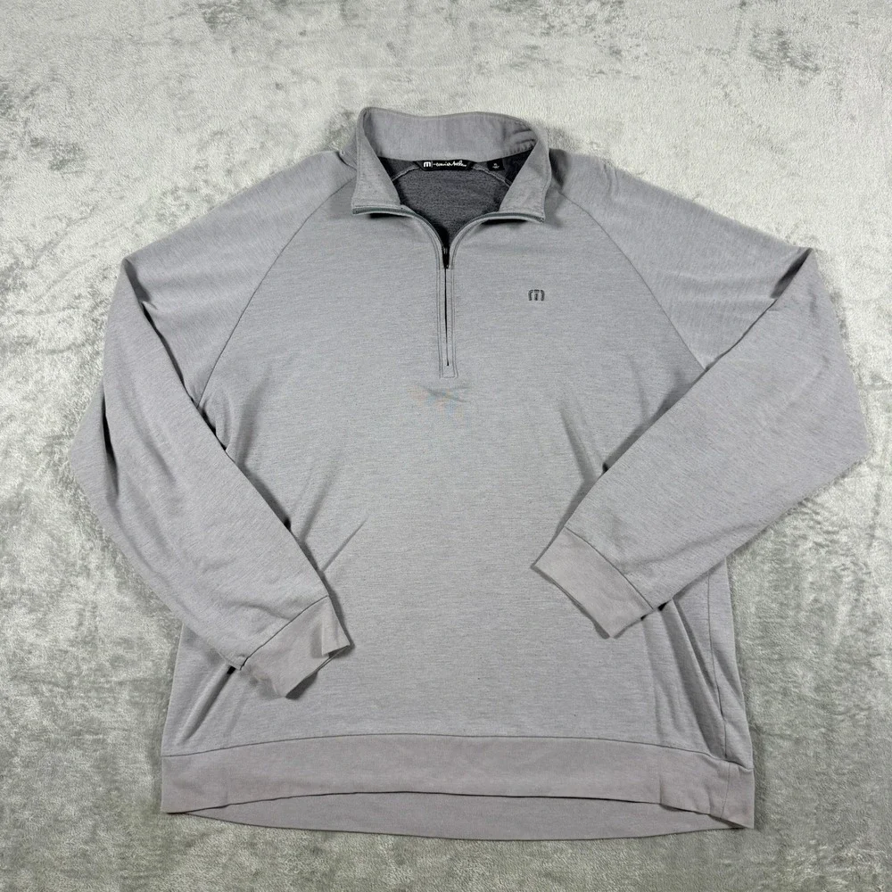 TravisMathew Mens XL Pullover Heather Grey Quarter-Zip Pima Cotton Blend Raglan